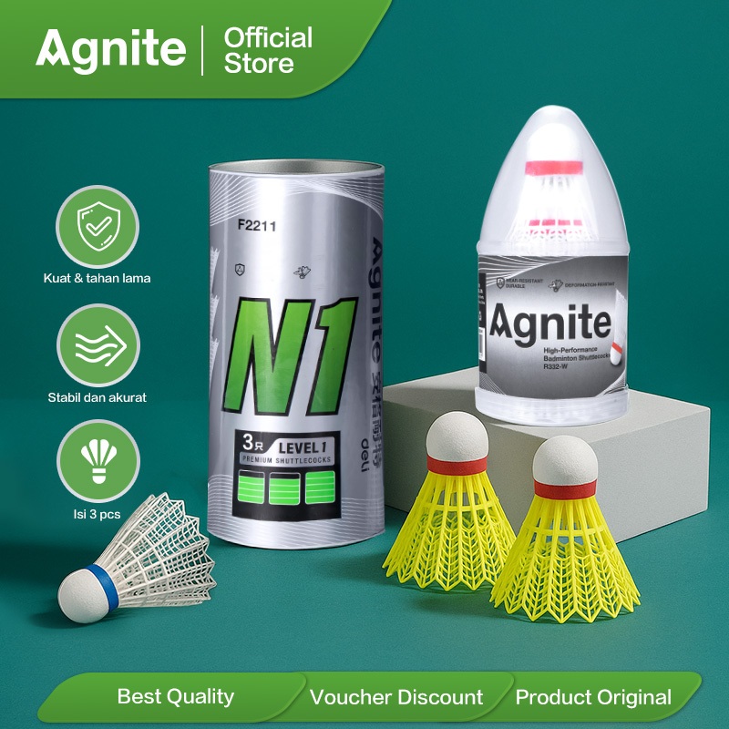 Agnite Kok Badminton / Kok Bulutangkis / Shuttlecock Bahan Nylon Isi 3 F2211 ER332