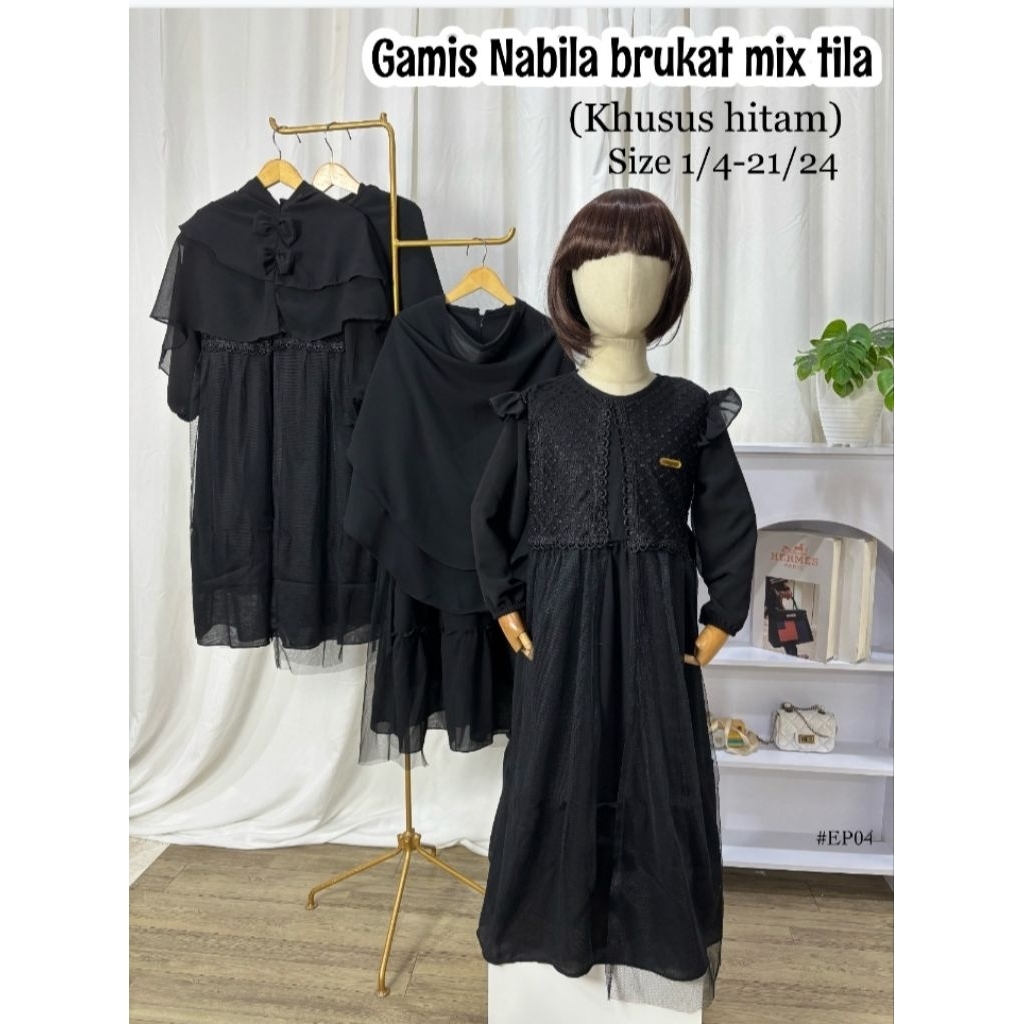 GAMIS ANAK NABILA MIX BRUKAT TILE HITAM