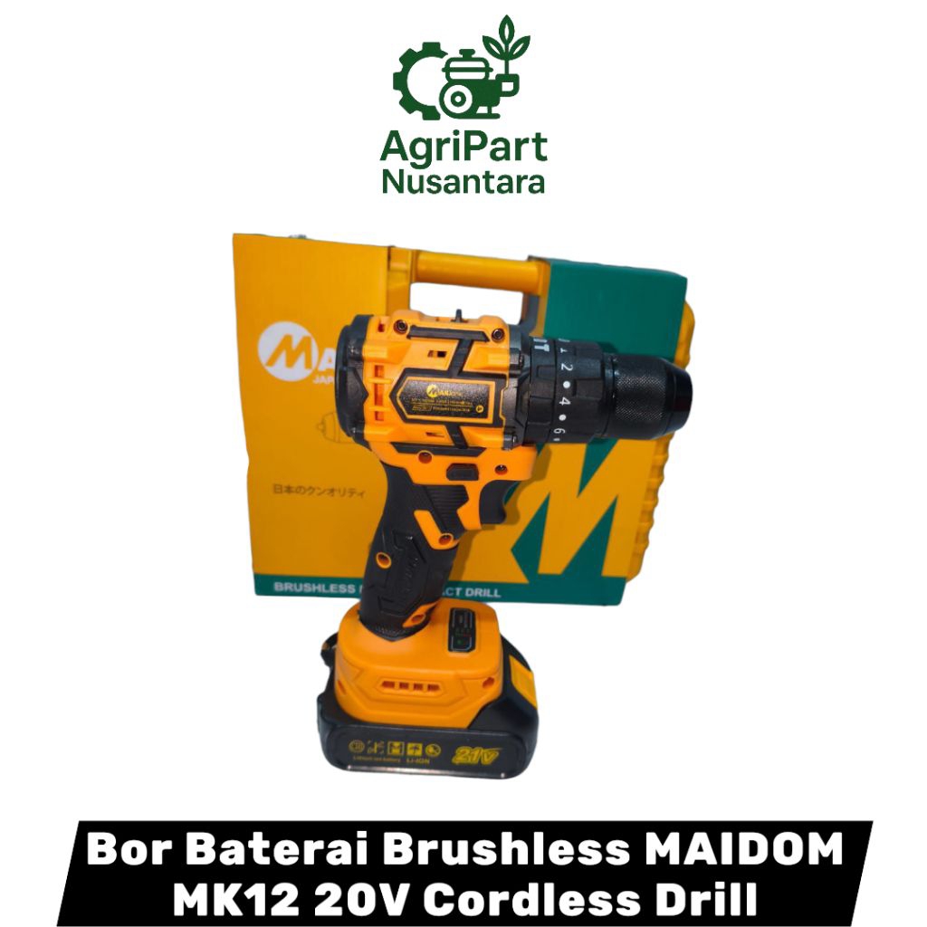 Bor Baterai Brushless MAIDOM MK12 20V Cordless Drill