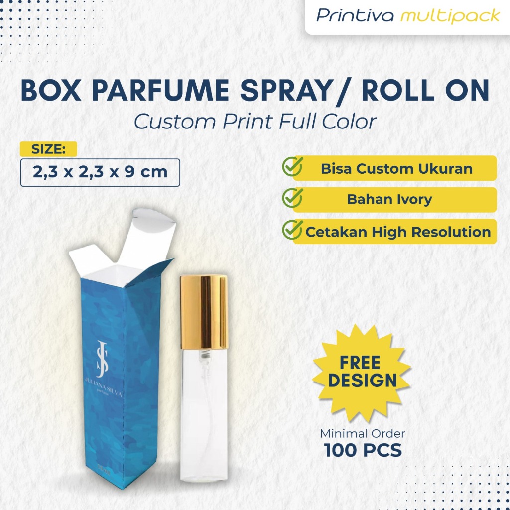 Box Parfum Roll On/ Spray Custom 10 ml/ 6ml / 2,3 x 2,3 x 9 cm