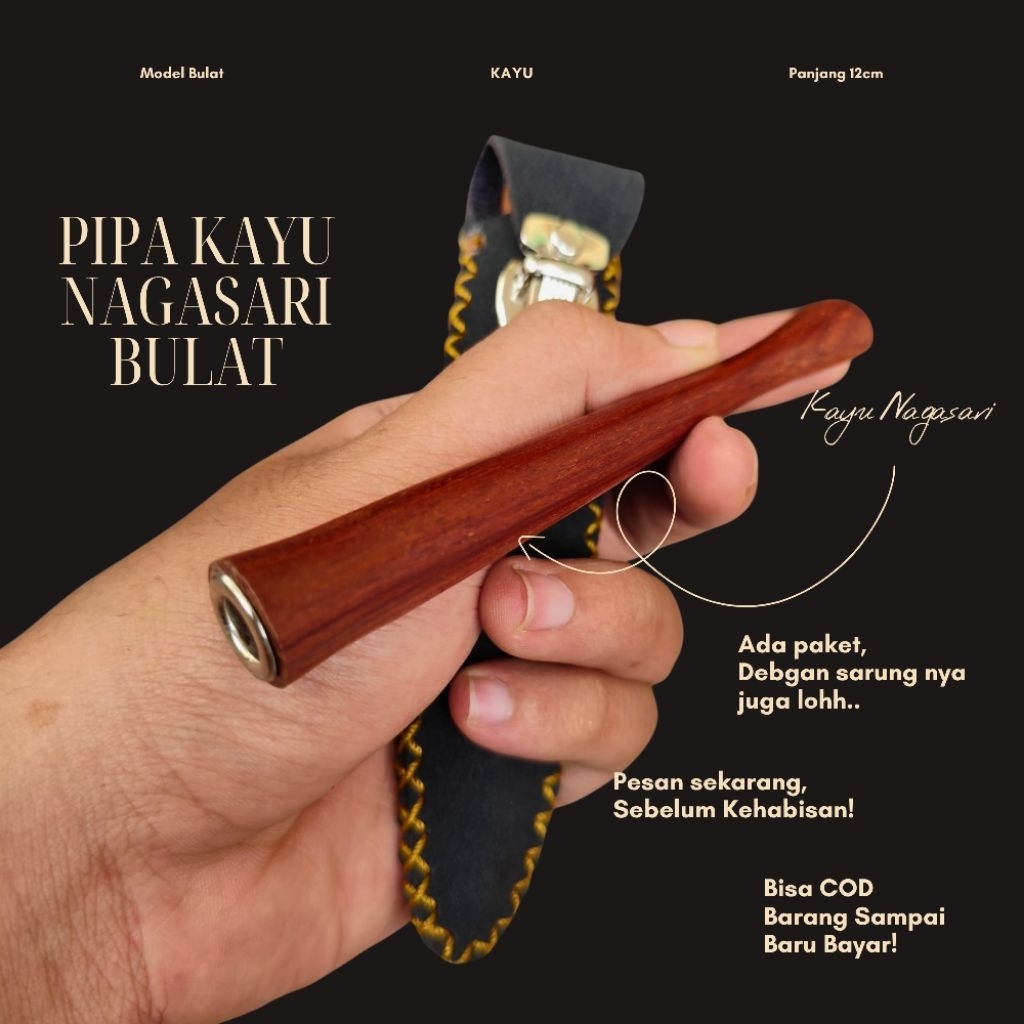 Pipa Padud Once Cangklong Kayu Nagasari – Model Bulat Panjang 12cm Elegan & Nyaman Dipakai