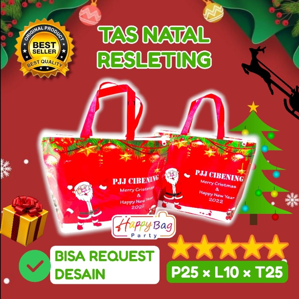 Tas Natal Resleting Desain Custom Depan Belakang Awet Murah
