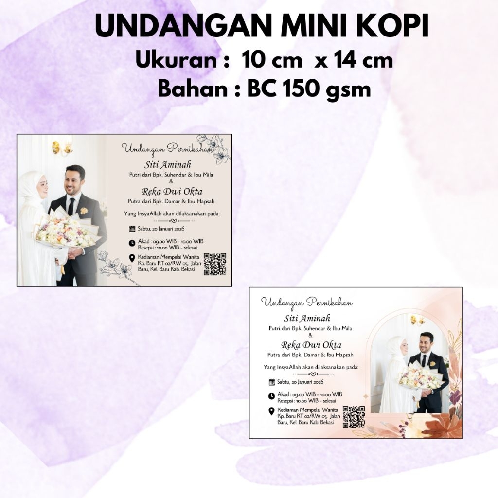 Undangan nikah kopi mini tambah fhoto ukuran A6 (14cmx10cm)