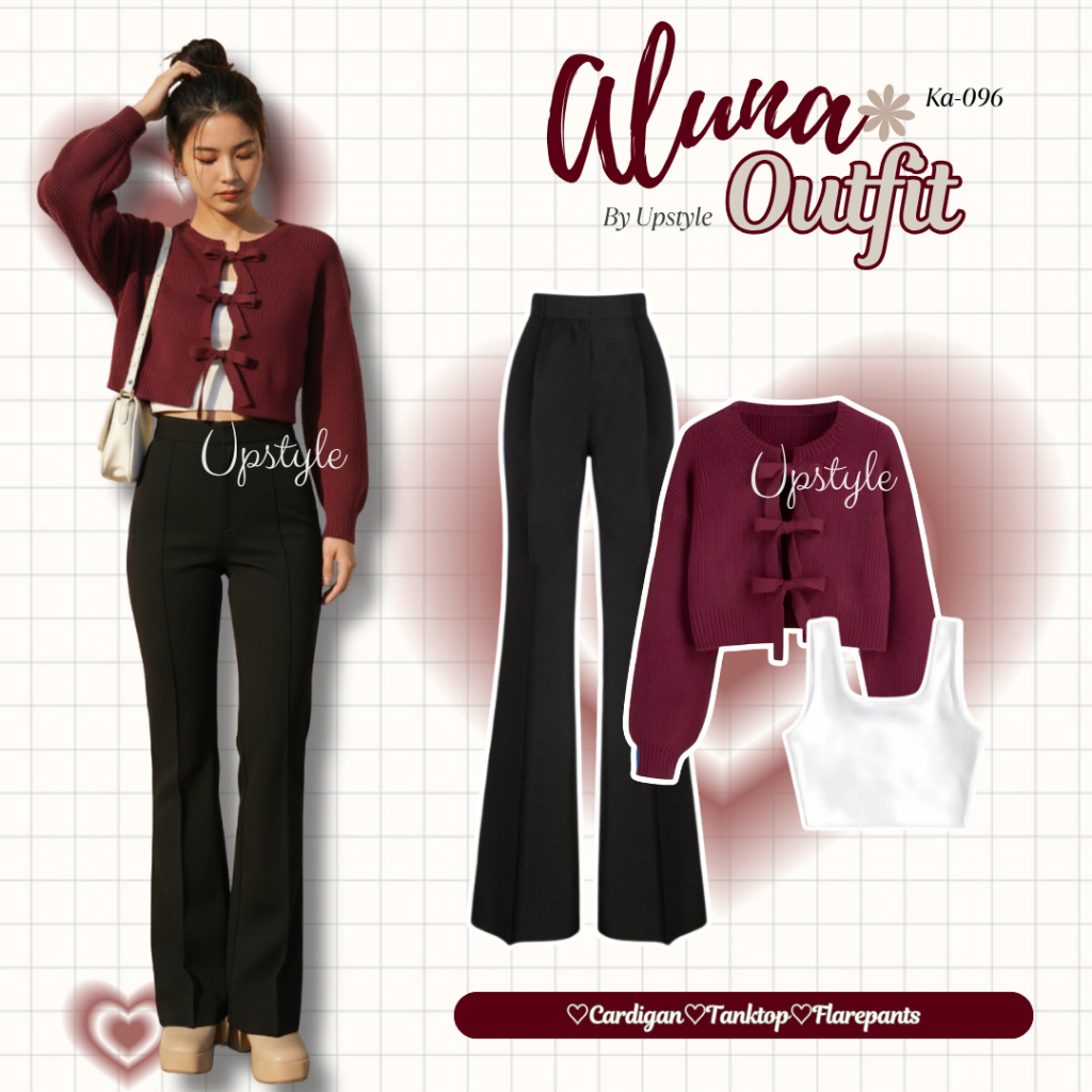 Upstyle - Aluna Outfit Set Korean Style Outfit Set Kekinian ( Cardigan Banhkok + Celana Cutbray + Ta