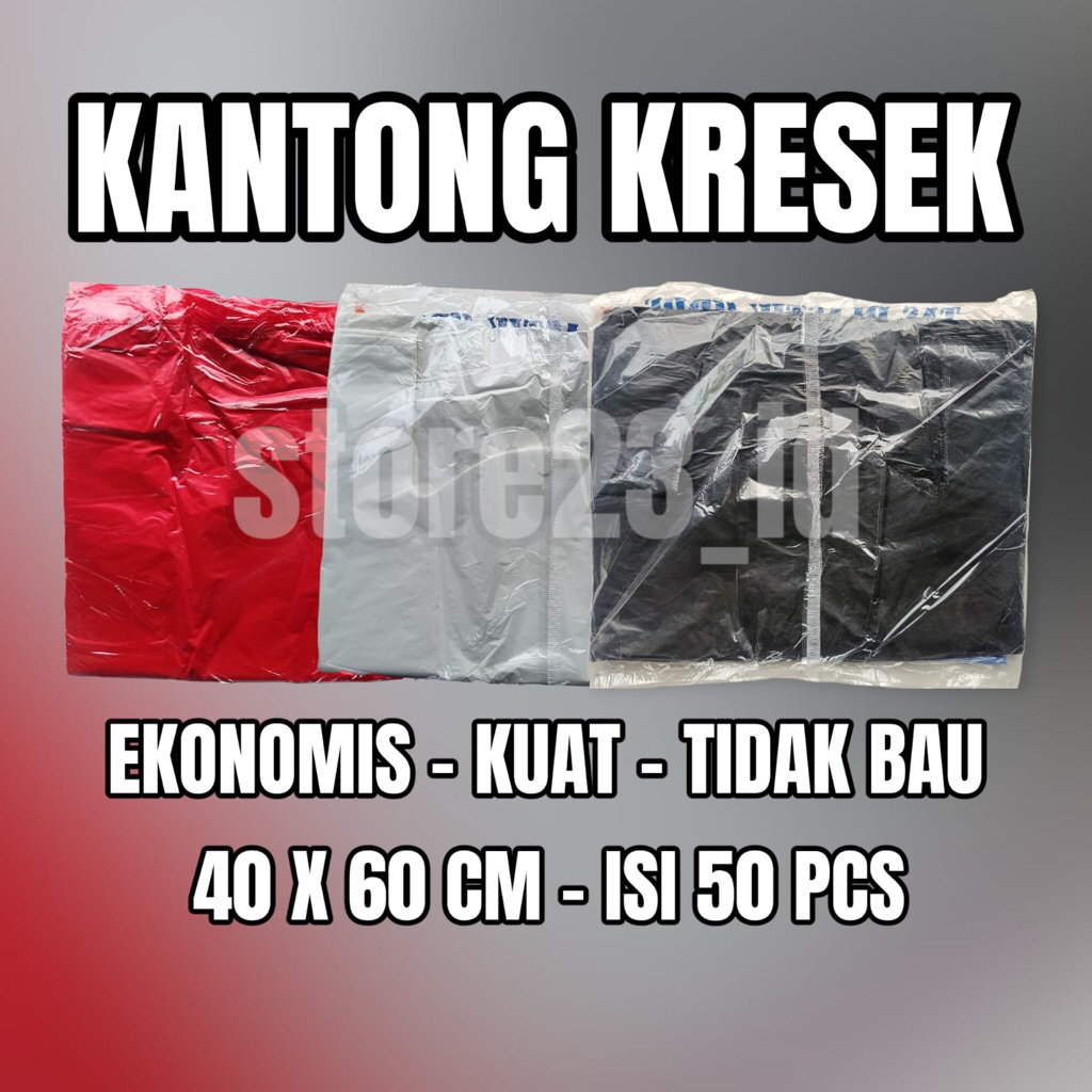 KANTONG PLASTIK KRESEK 40X60 JUMBO MURAH ISI 50 LEMBAR / UKURAN 40 X 60 WARNA HITAM MERAH PUTIH
