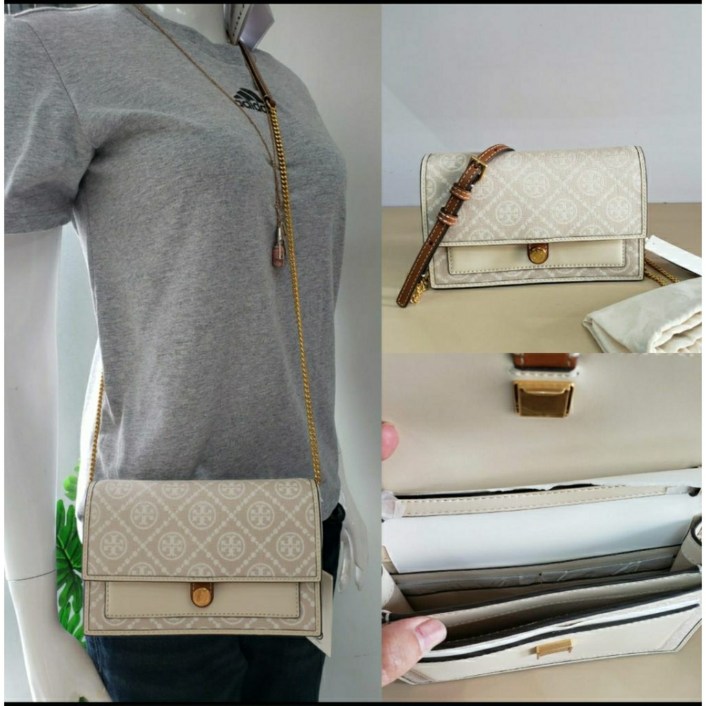 Ready Tb T Monogram chain wallet,. Ivory. 19×12×4cm ( Retail, db ori)