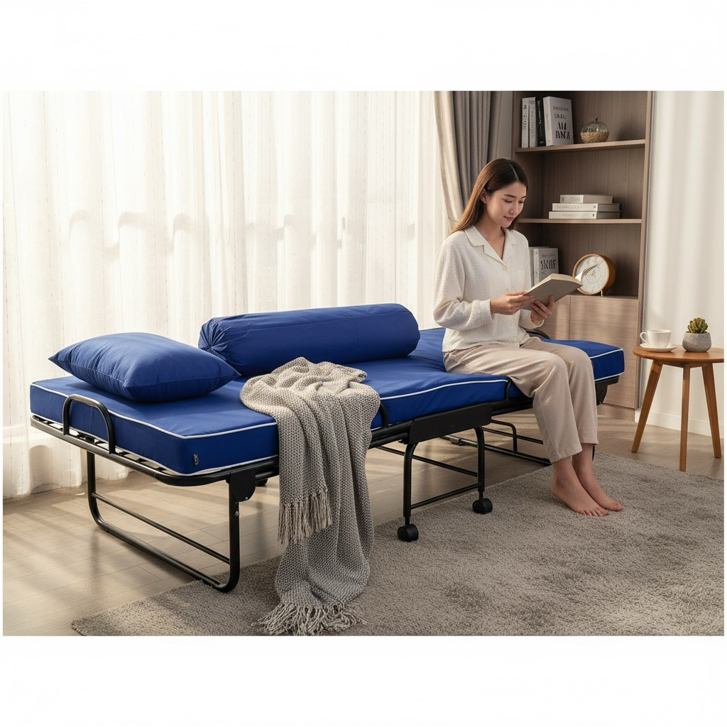 Ranjang Lipat | Folding Bed Besi dengan Roda (+bantal guling)