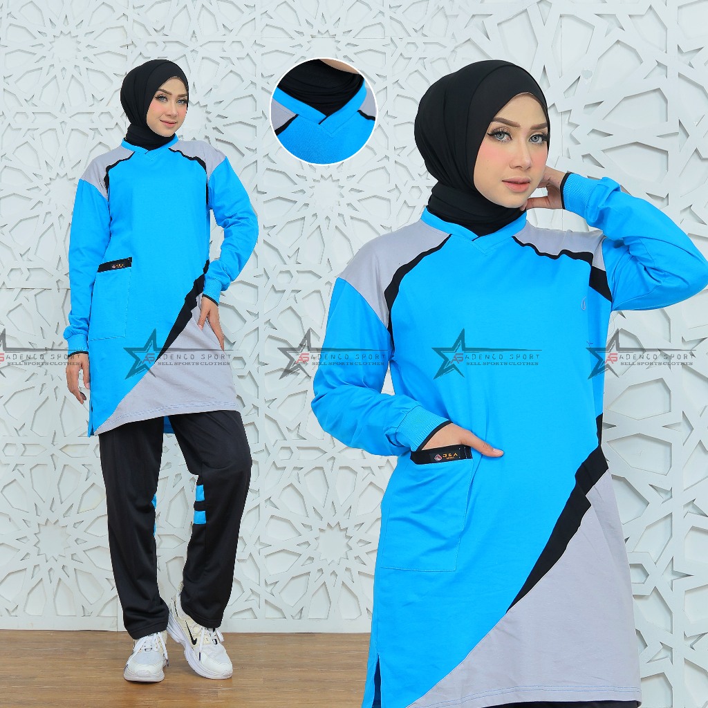 Baju Olahraga Wanita Muslimah Set Trening Panjang / Setelan Baju Olahraga Senam Model Tunik Muslimah