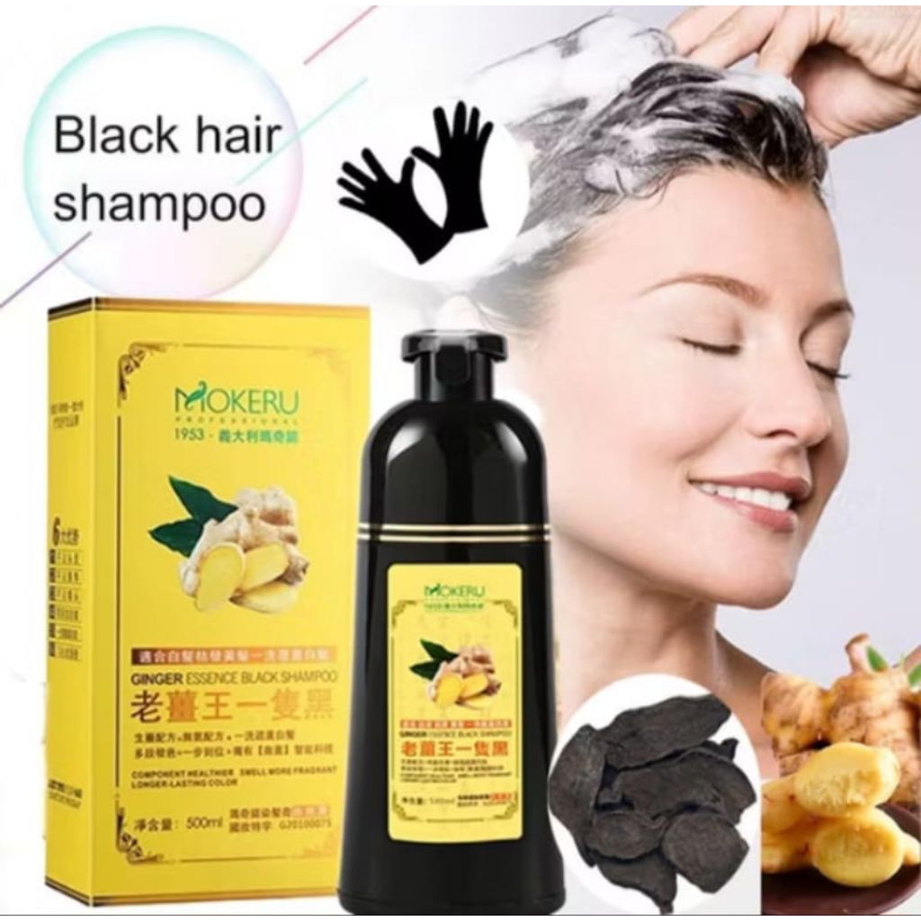 Mokeru Sampo Herbal 500ml Original Sampo Jahe Penghitam Uban