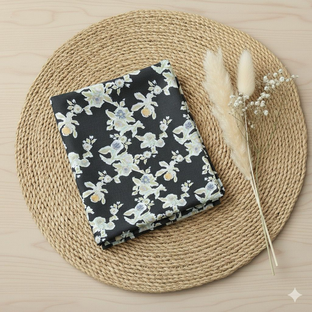 Kain katun Silky Slub motif bunga/kain mukenah gamis, blouse