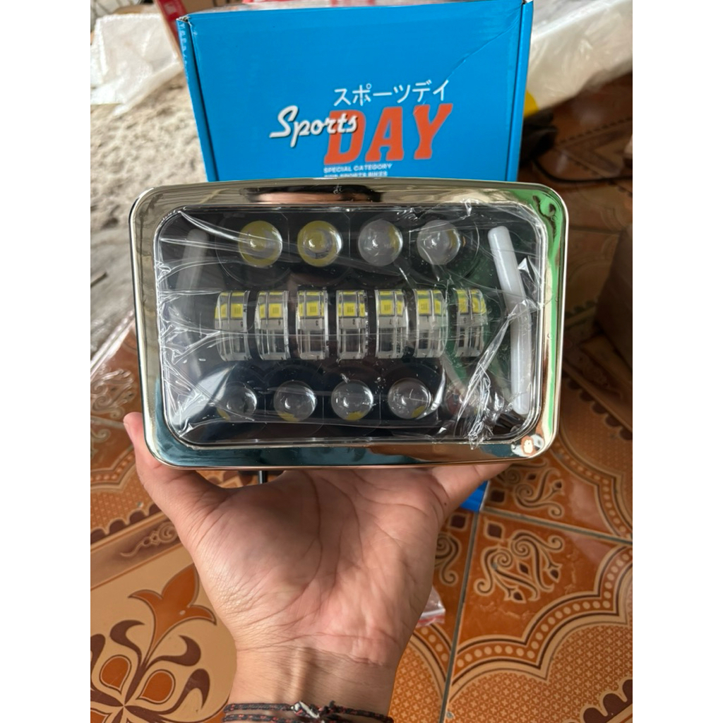 HEADLAMP LAMPU DEPAN LED KOTAK WIN GL 100  INCH  GL MAX RX SET BATOK RING BESI