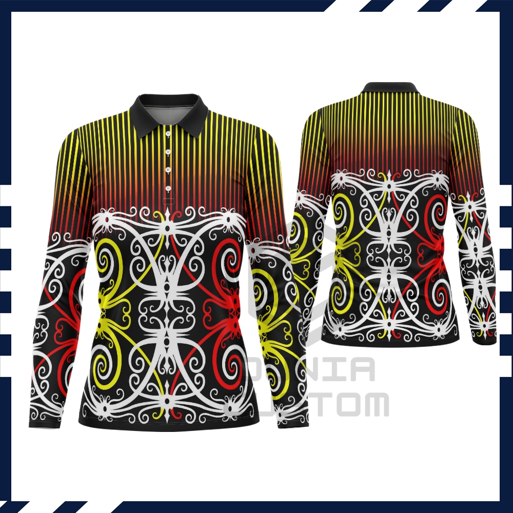 Baju Batik Dayak Pria Wanita Berkerah / Baju Kaos Jersey Batik Dayak Khas Kalimantan Fullprint