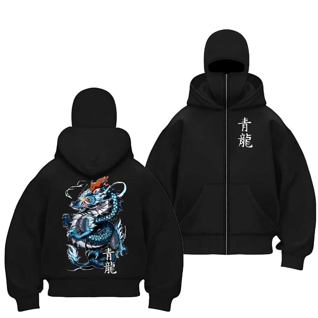 JAKET NINJA - HOODIE NINJA - HOODIE ZIPPER BALACLAVA HITAM LOGO DRAGON NAGA PREMIUM UNISEX