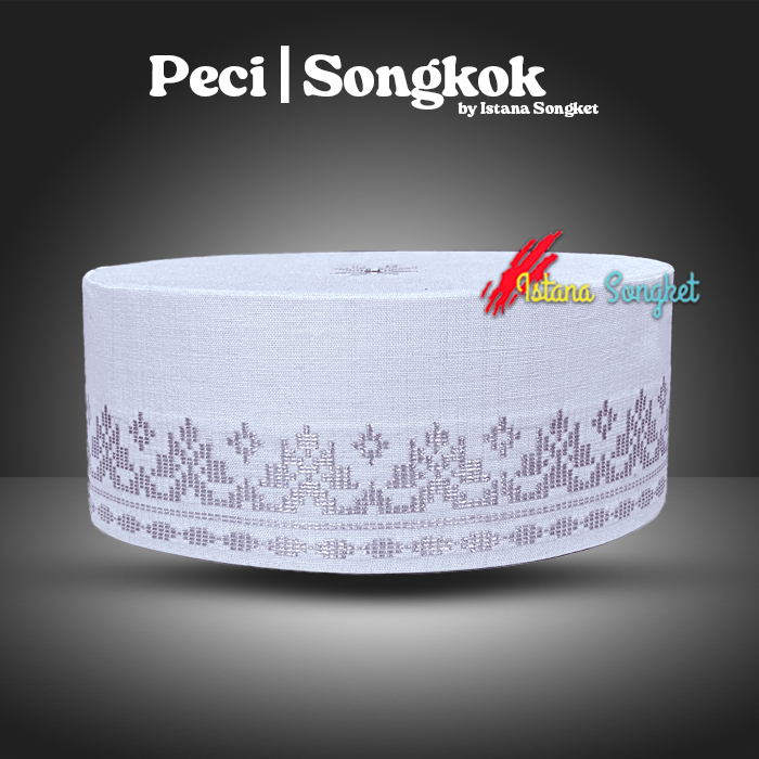 Peci Putih Songket Tenun Silver Songkok Dewasa dan Anak Kopiah Medan Batu bara Tinggi 8 9 10 11 cm