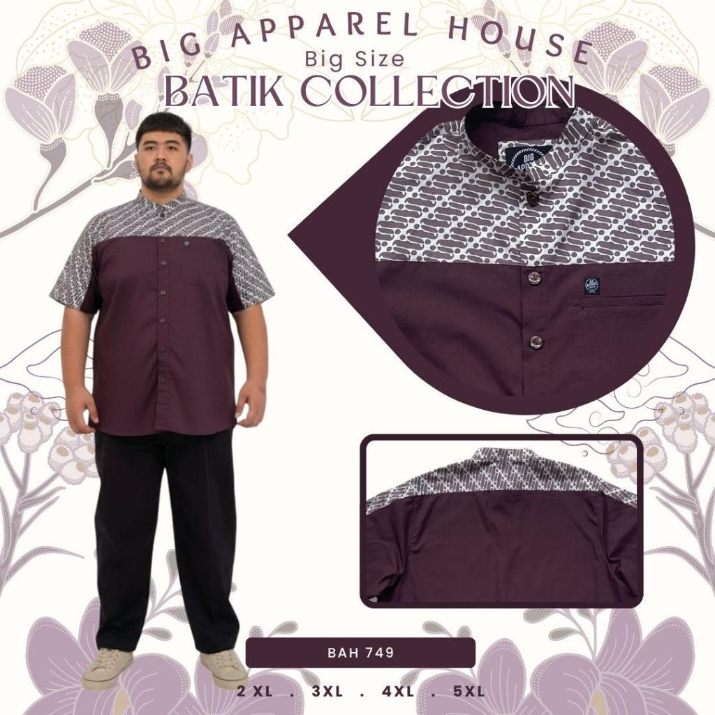 Kemeja Koko Kombinasi Batik Jumbo Pria Big Size Katun Adem Kombinasi Polos Lengan Pendek – Ukuran 2X