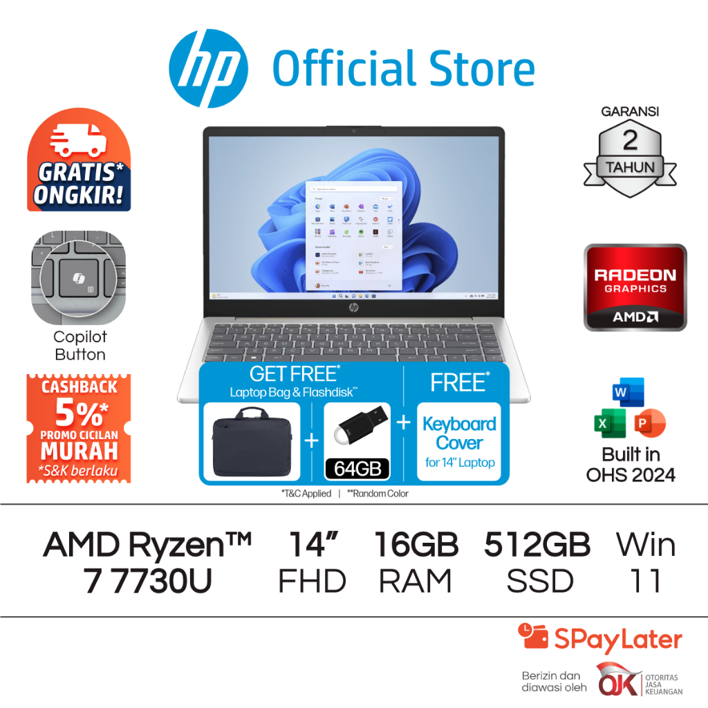 Laptop HP 14 - OmniBook 3 [NEW] - AMD Ryzen 7 Radeon 16GB RAM 512GB SSD Gold / Silver Windows 11 Hom