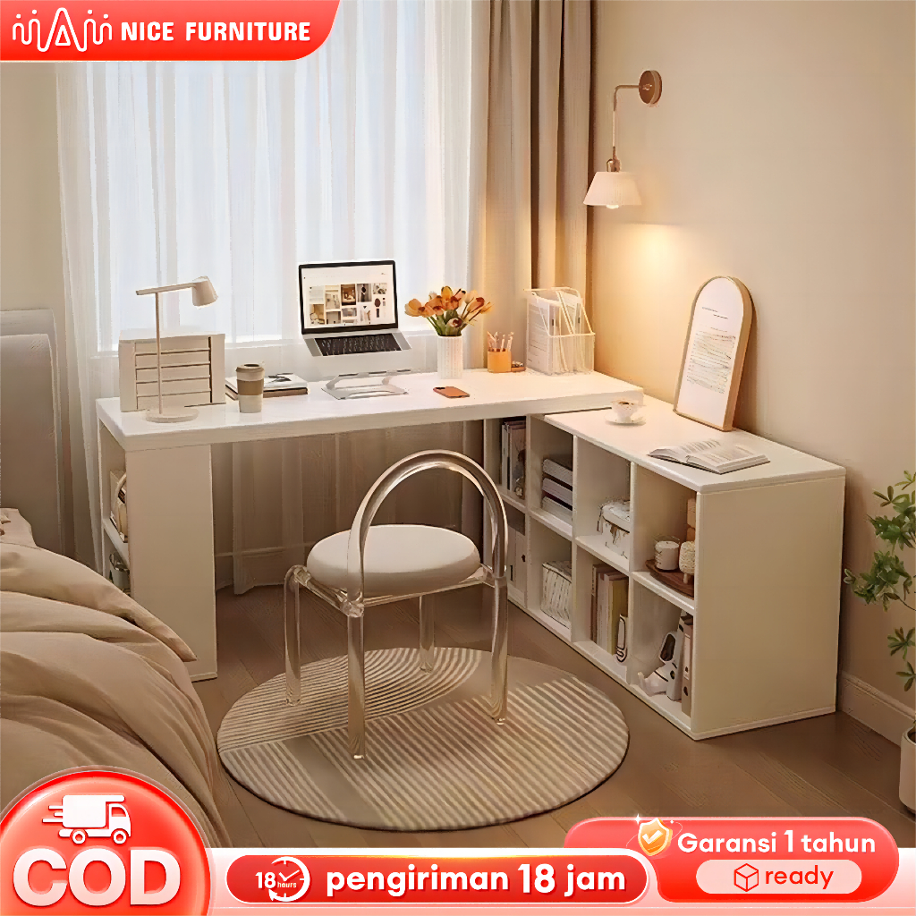 Meja Belajar Minimalis Kayu Rak Buku Meja Komputer Sudut Meja Rias Kamar Tidur Serbaguna Rumah