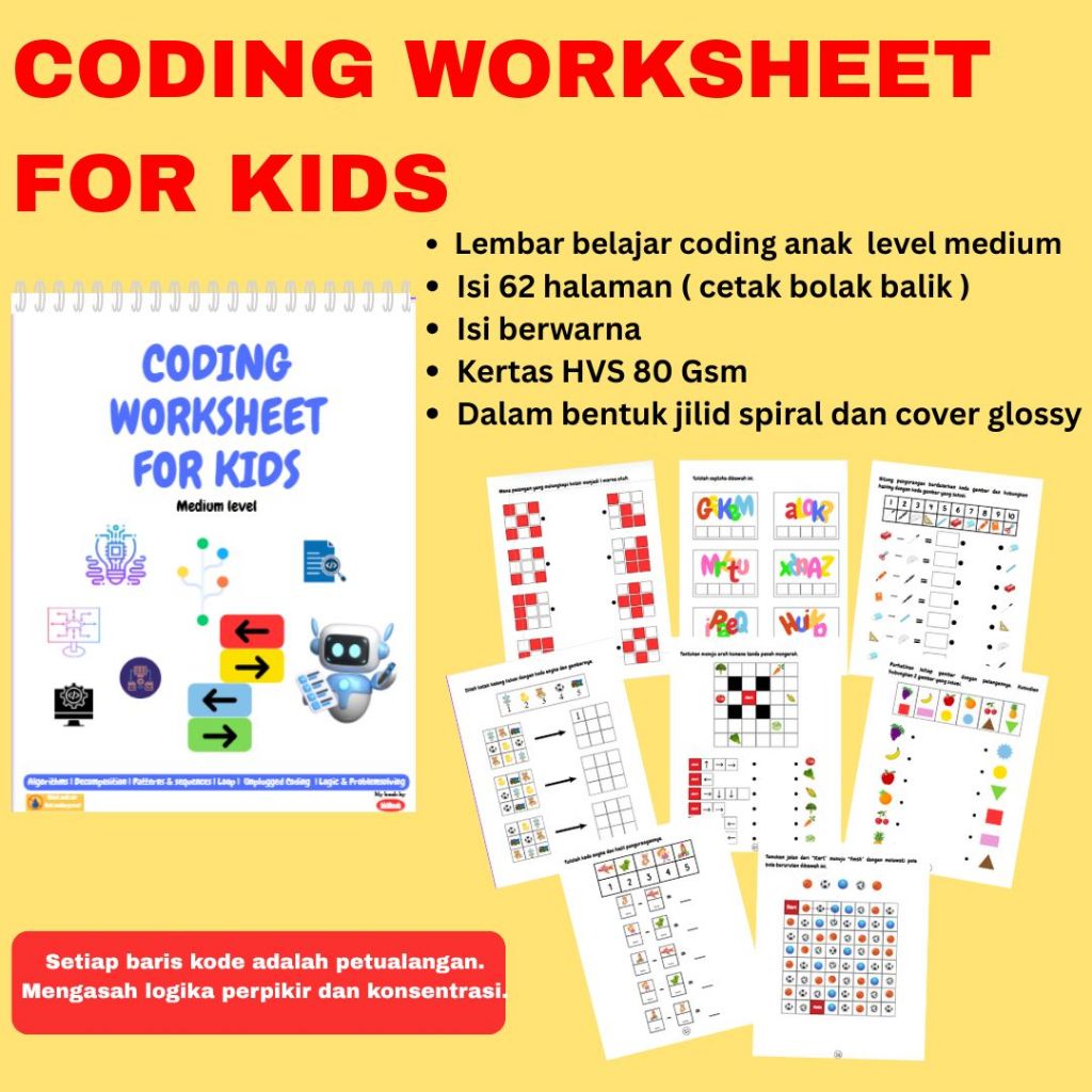 Buku belajar coding anak edukasi CODING WORKSHEET