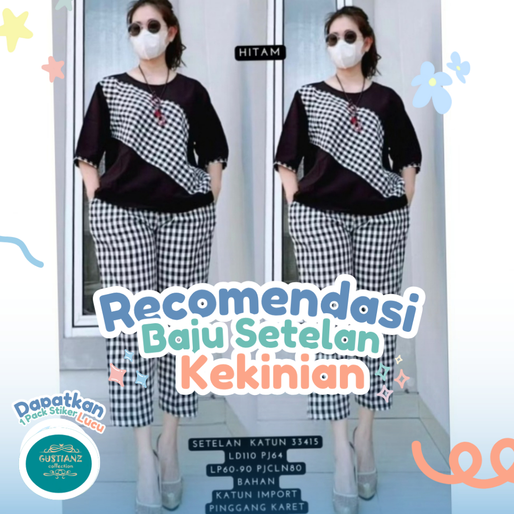 setelan wanita merah putih terbaru set wanita bahan katun kotak mix crinkel airflow yaman di pakai