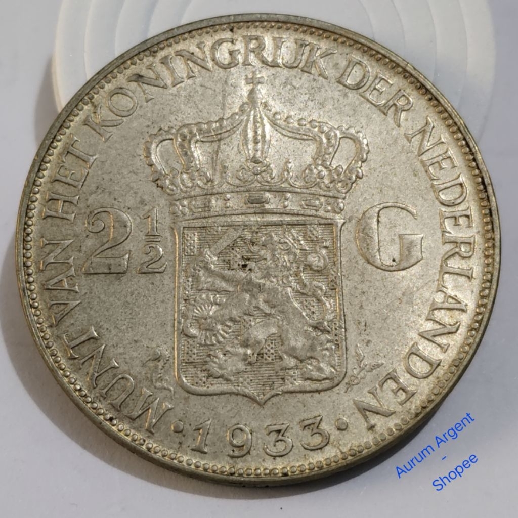 TWILH2.5G-1.. 1 PC KOIN PERAK KUNO ASLI 2.5 GULDEN WILHELMINA TH 1933.  -- SILVER COIN --
