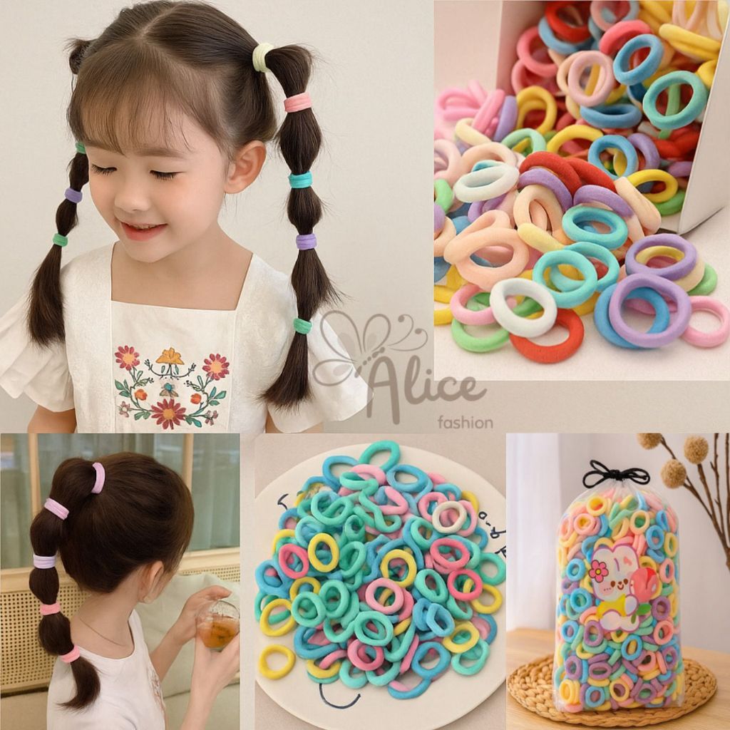 COD 100 PCS Ikat Karet Rambut Donat Elastis Mini Ikat Rambut Korea Warna Warni Aksesoris Rambut Anak