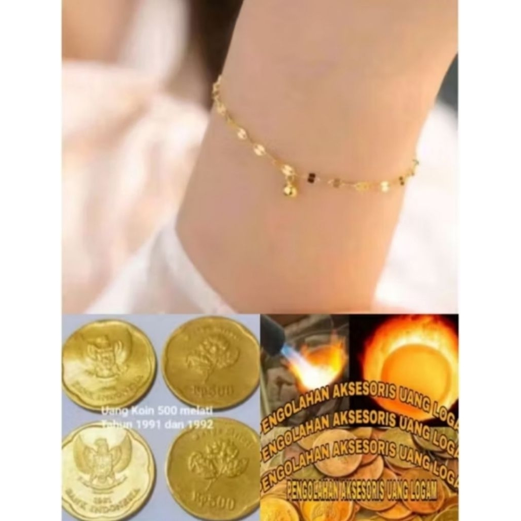 gelang tangan motif pecahkopi bahan koin asli kuning emas 24 k anti karat