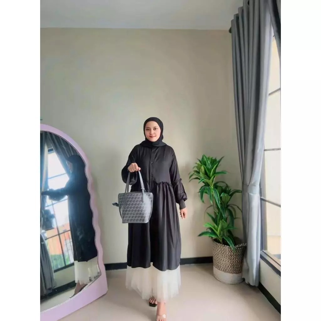 Anggun Tunik Baju Atasan Wanita Muslim Rempel Basic Polos Rayon Twill Premium