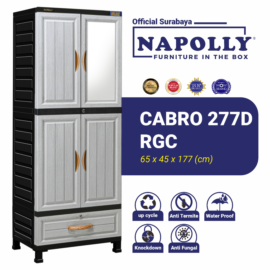 Napolly (Official Surabaya) - Lemari Plastik 2 Tower dengan Rak, Gantungan, Laci, dan Kaca Motif Ser
