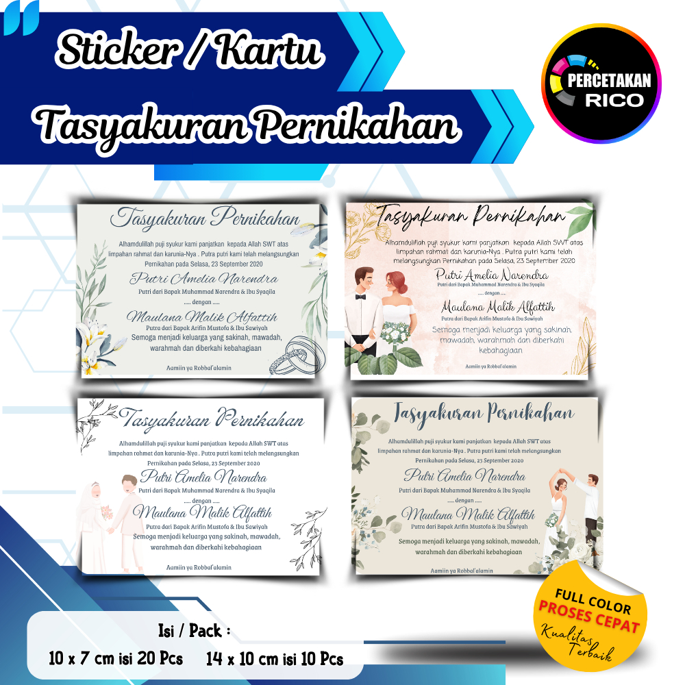 (isi 20pcs,10pcs) P1 Kartu/Stiker Tasyakuran Pernikahan/isi /KARTU Tasyakuran nikah/kartu walimah ni