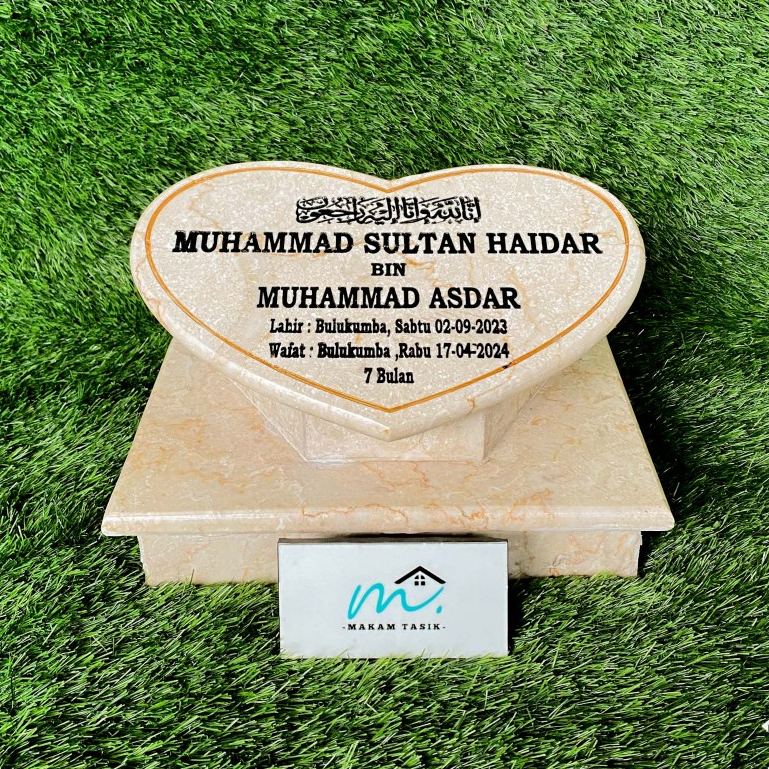MAKAM TASIK - BATU NISAN BERKUALITAS MARMER BENTUK LOVE 20X30 - L-B-E - MTU
