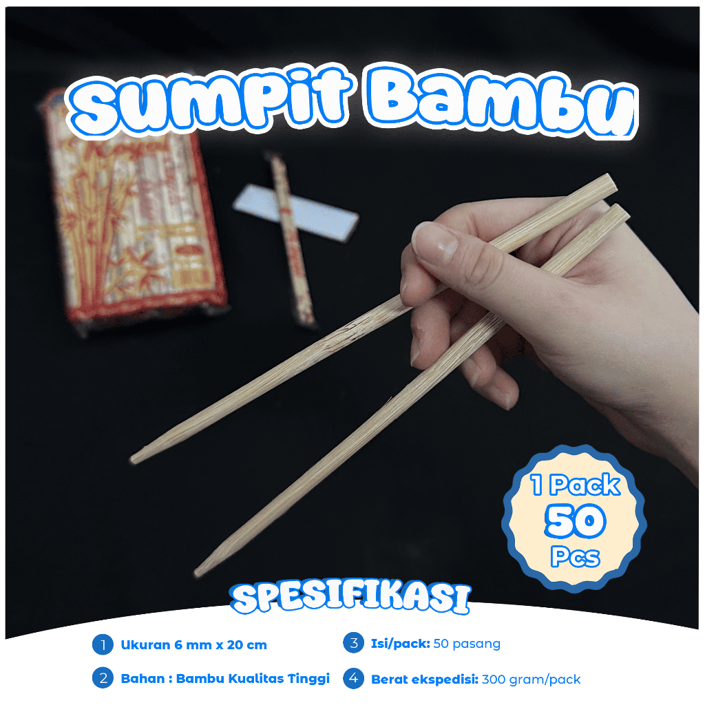 Sumpit Bambu ROYAL Ukuran 6 mm x 20 cm Isi 50 Pasang / Sumpit Tebal