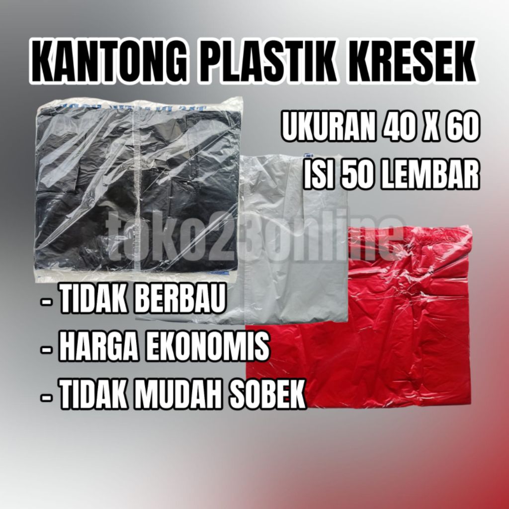 KANTONG PLASTIK KRESEK 40X60 JUMBO MURAH ISI 50 LEMBAR / UKURAN 40 X 60 WARNA HITAM MERAH PUTIH