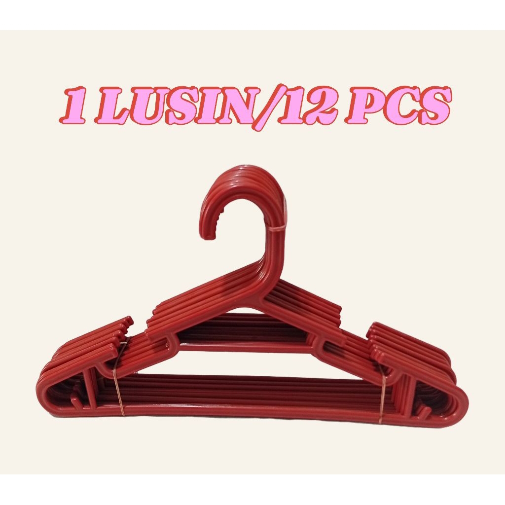 1 LUSIN/12 PCS HANGER PLASTIK WARNA MERAH KUAT DAN TEBAL