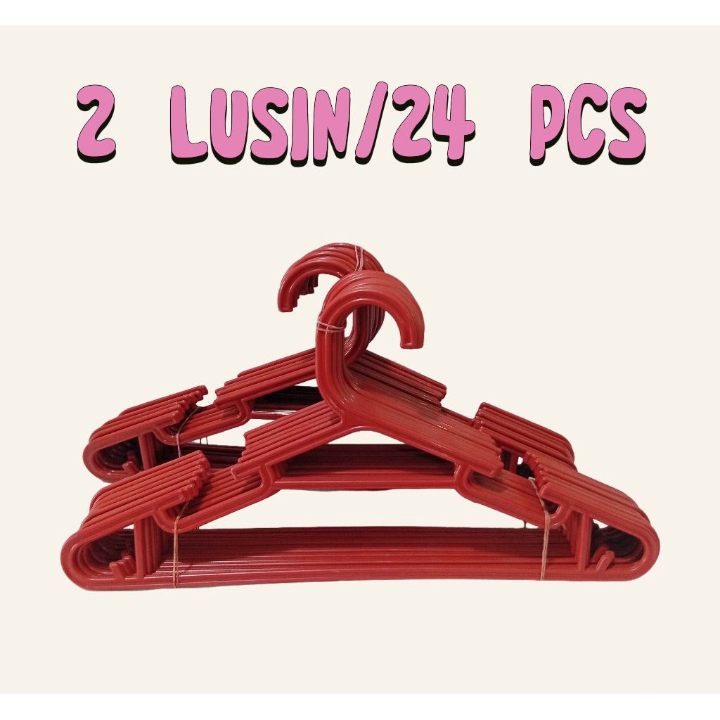 2 LUSIN/24 PCS HANGER PLASTIK WARNA MERAH