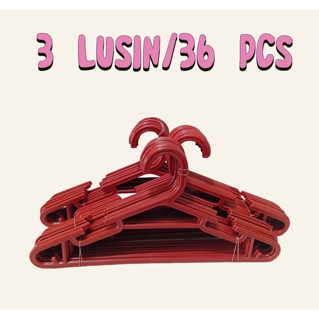 3 LUSIN/36 PCS HANGER PLASTIK WARNA MERAH KUAT DAN TEBAL