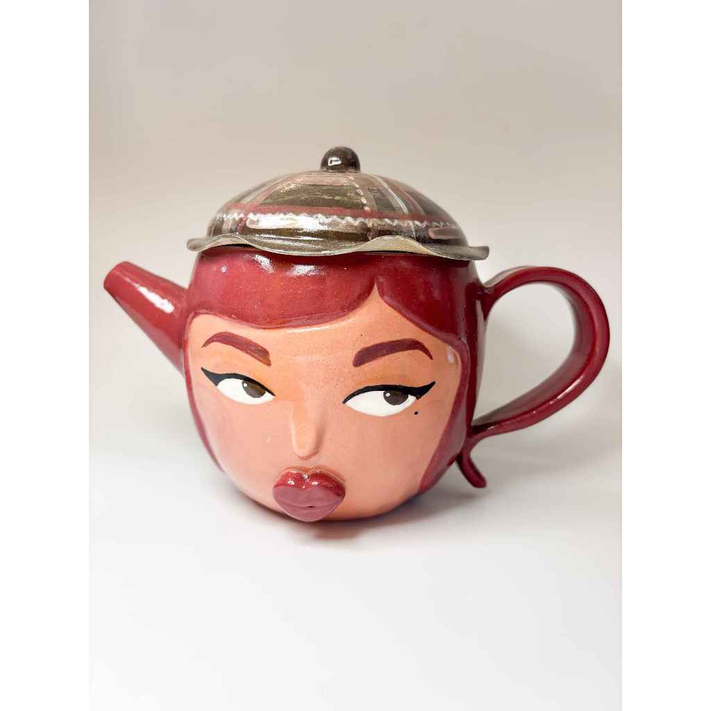 Teko Keramik Handmade | Teapot Face 'Gang Grrrl | Teko Unik Karakter Muka Handmade