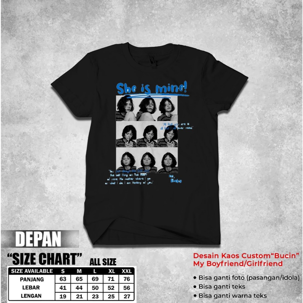 ABASTORE.IDN Kaos Sablon Custom Bucin Pria Wanita Baju Kaos Couple Pasangan Baju Custom Foto Sablon 