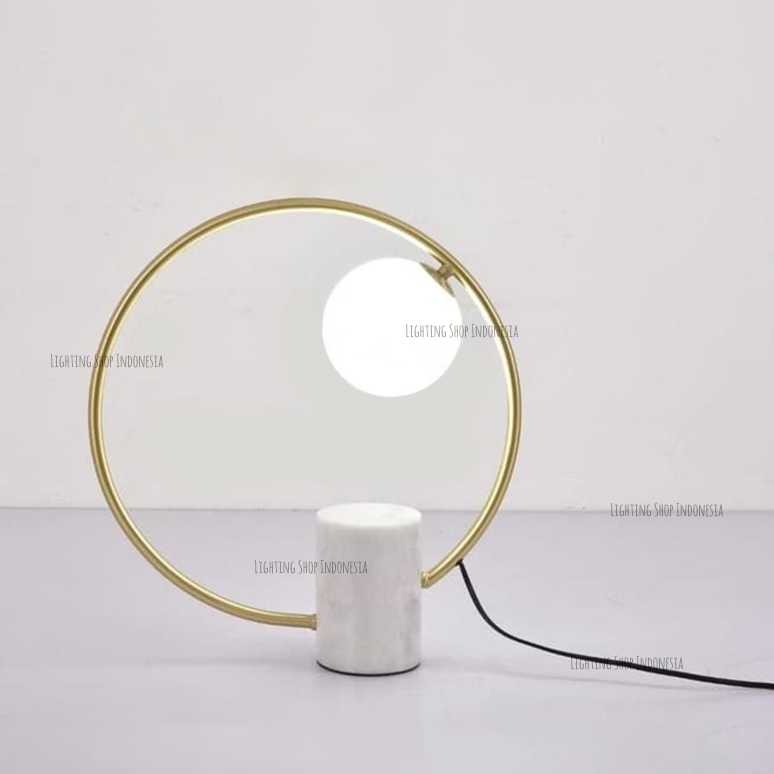 Lampu meja gold kaca hias susu modern minimalis