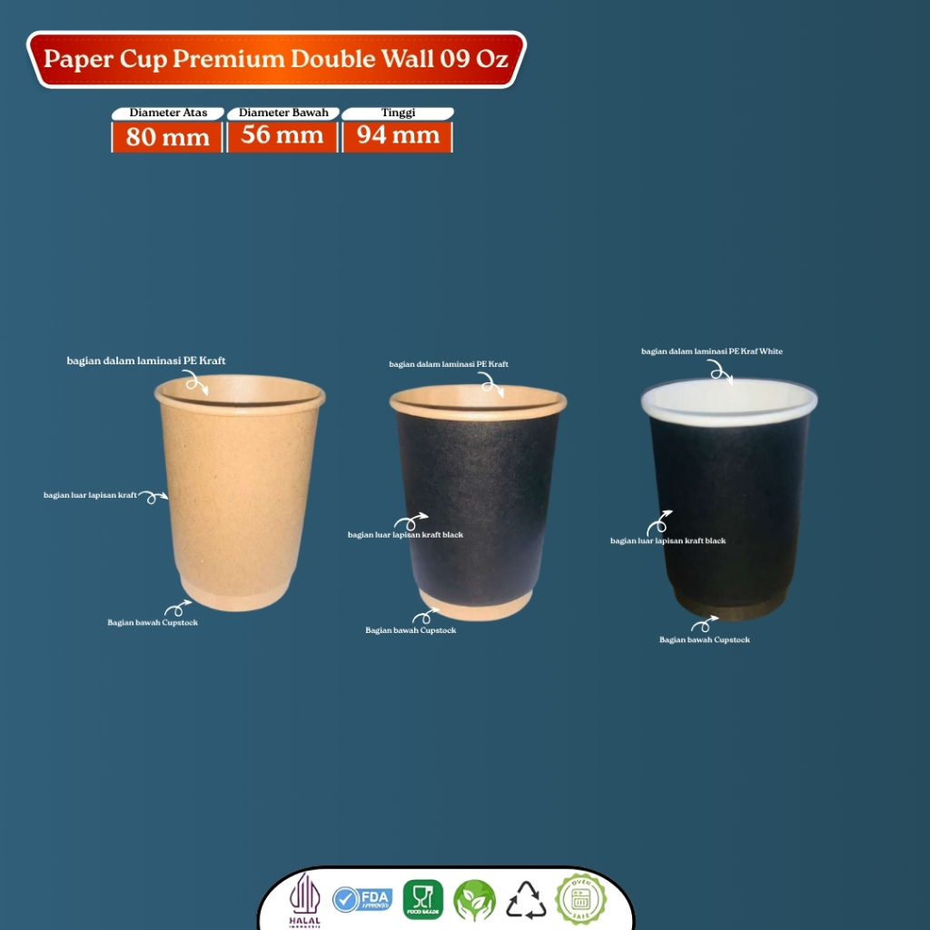 (25 Pcs) Paper Cup Kraft 9oz Hot / Paper Cup Polos / Paper Cup Double Wall / Gelas Kertas Premium / 