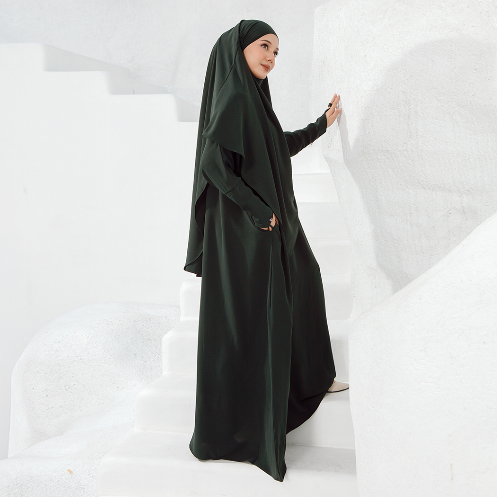 Lozy Hijab - Khadija Abaya Set (Abaya Gamis Set French Khimar Haji dan Umrah Bahan Safa Anti UV)