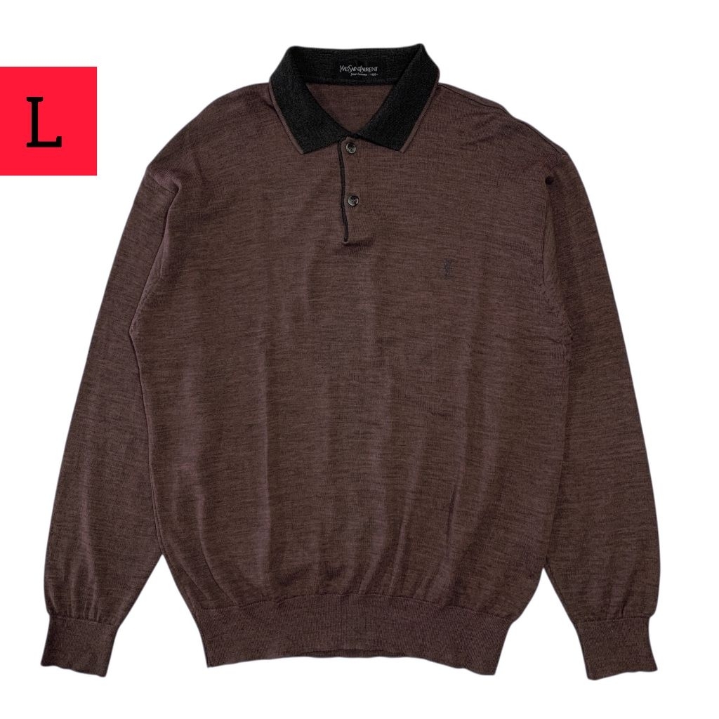 Kaos kerah vintage lengan panjang rajut - knit - wol YSL Pour Homme ( size L )