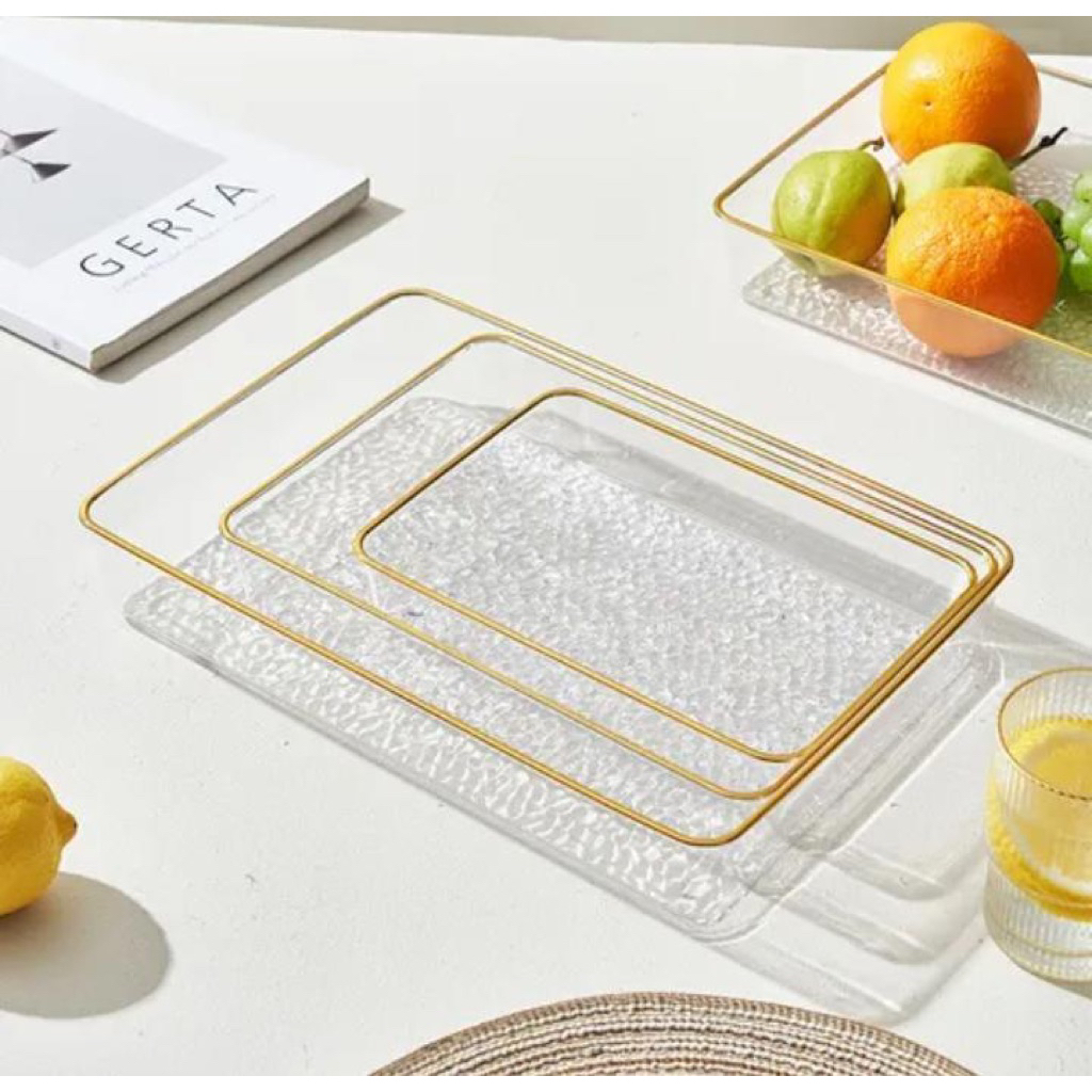 Nampan akrilik liris gold/nampan multifungsi/nampan bening/nampan mewah