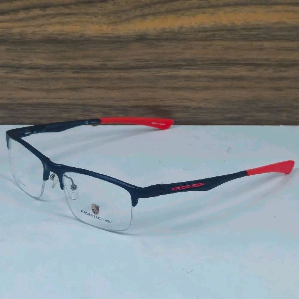 frame kacamata pria wanita half frame sporty porsche design P8199 hitam merah