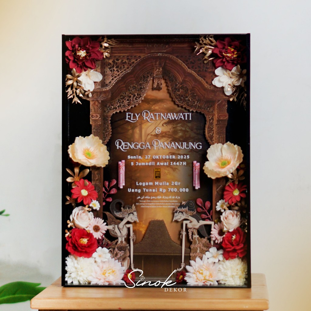 Bingkai Mahar Pernikahan Tema Rumah Adat - Mahar Jawa Modern Timbul Akrilik - Mahar Akrilik Wayang J