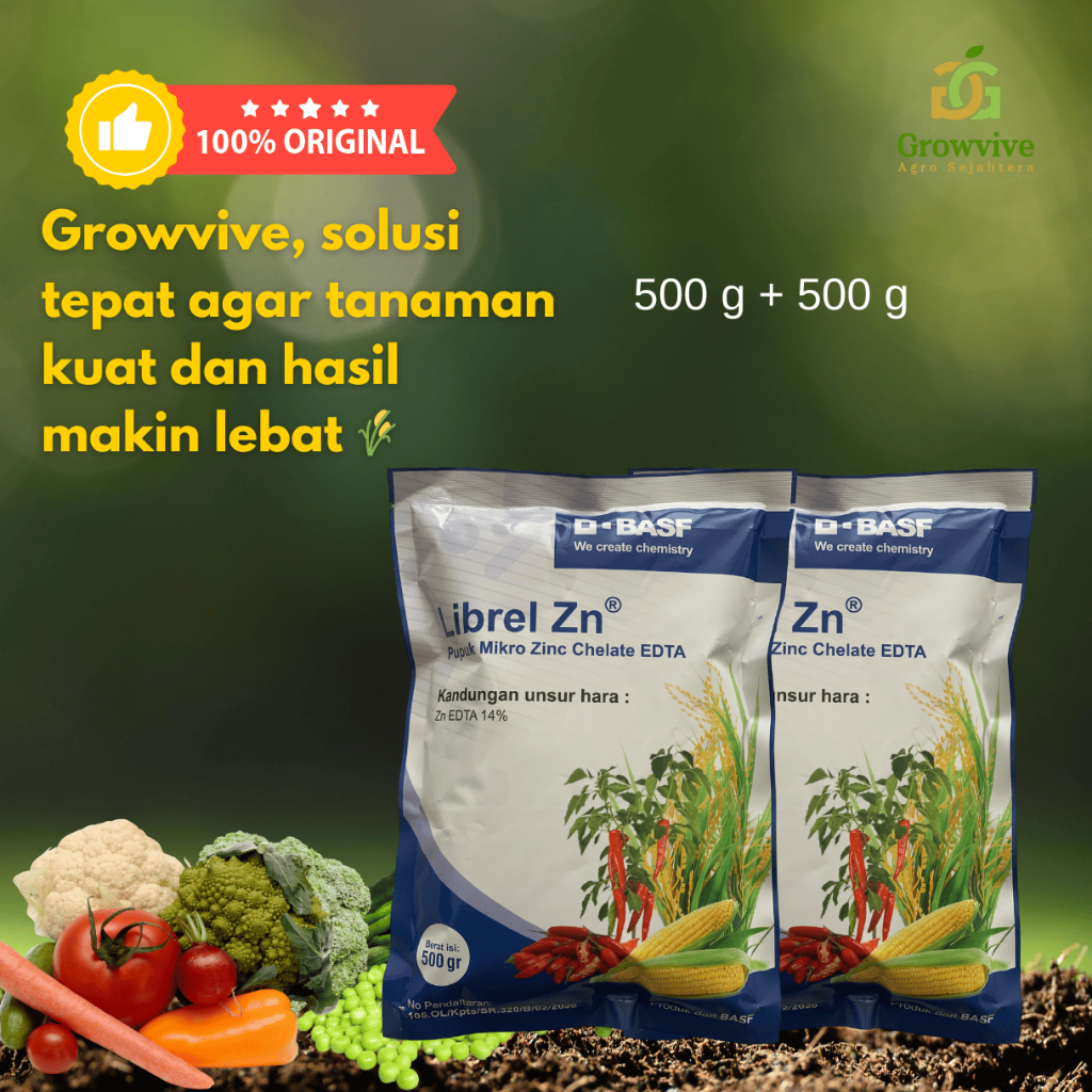 Pupuk Mikro Librel Zn 1 Kg (2 x 500 gram) Berkualitas untuk Tanaman Sehat Pupuk Sumber Zn untuk Tana