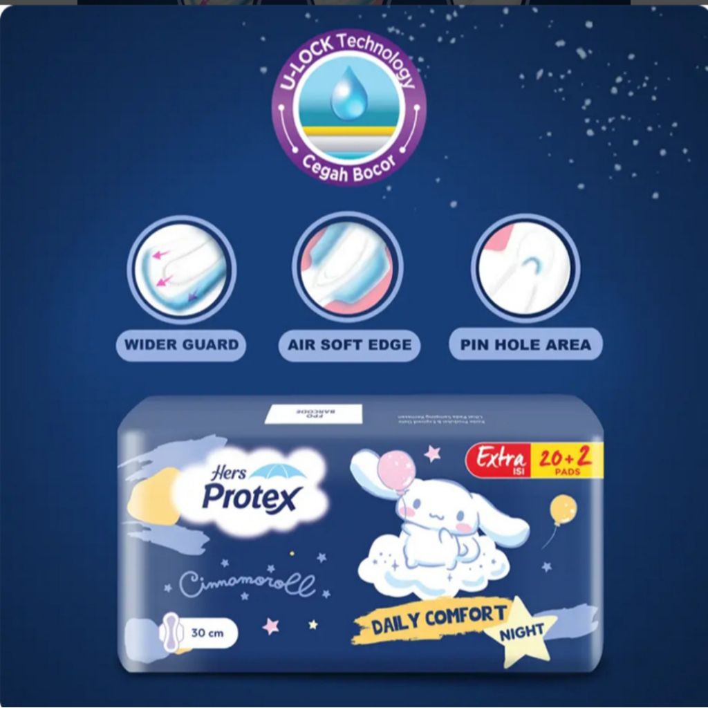 Hers Protex Cinnamoroll Pembalut Wanita Wing Malam 30 cm