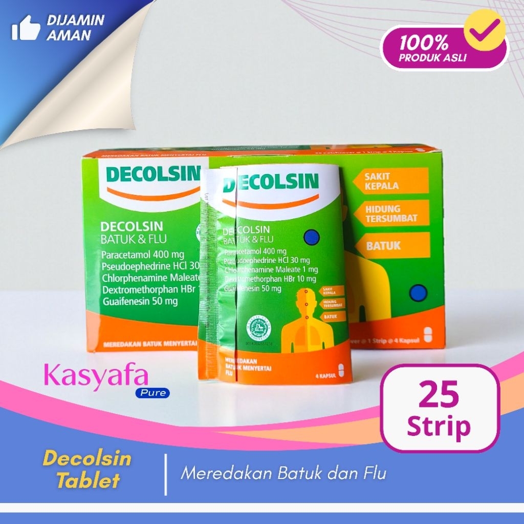Kasyafa Pure | Decolsin Kapsul Box Isi 25 Strip - Meredakan Batuk Flu