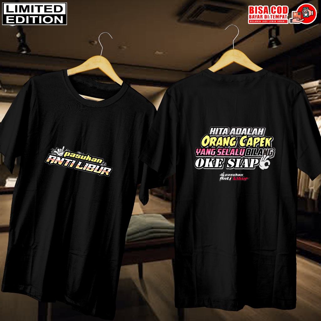 KAOS DISTRO HITAM JEPANG | BAJU KAOS PRIA WANITA | KAOS JEPANG PASUKAN ANTI LIBUR TULISAN KUNING| DI