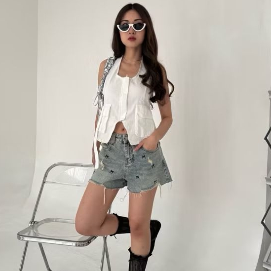 [LAVICH] hot pants ripped jeans denim wanita pita coquette korean style Ellie jeans pants