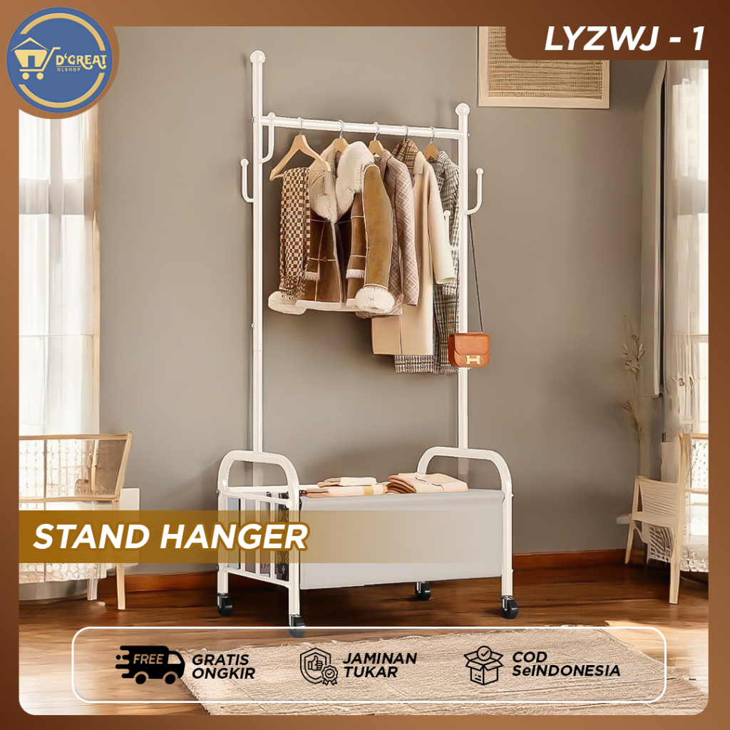 Rak Gantungan Baju Stand Hanger Kotak Penyimpanan Baju Rak Besi Jemuran Serbaguna Display Kekinian